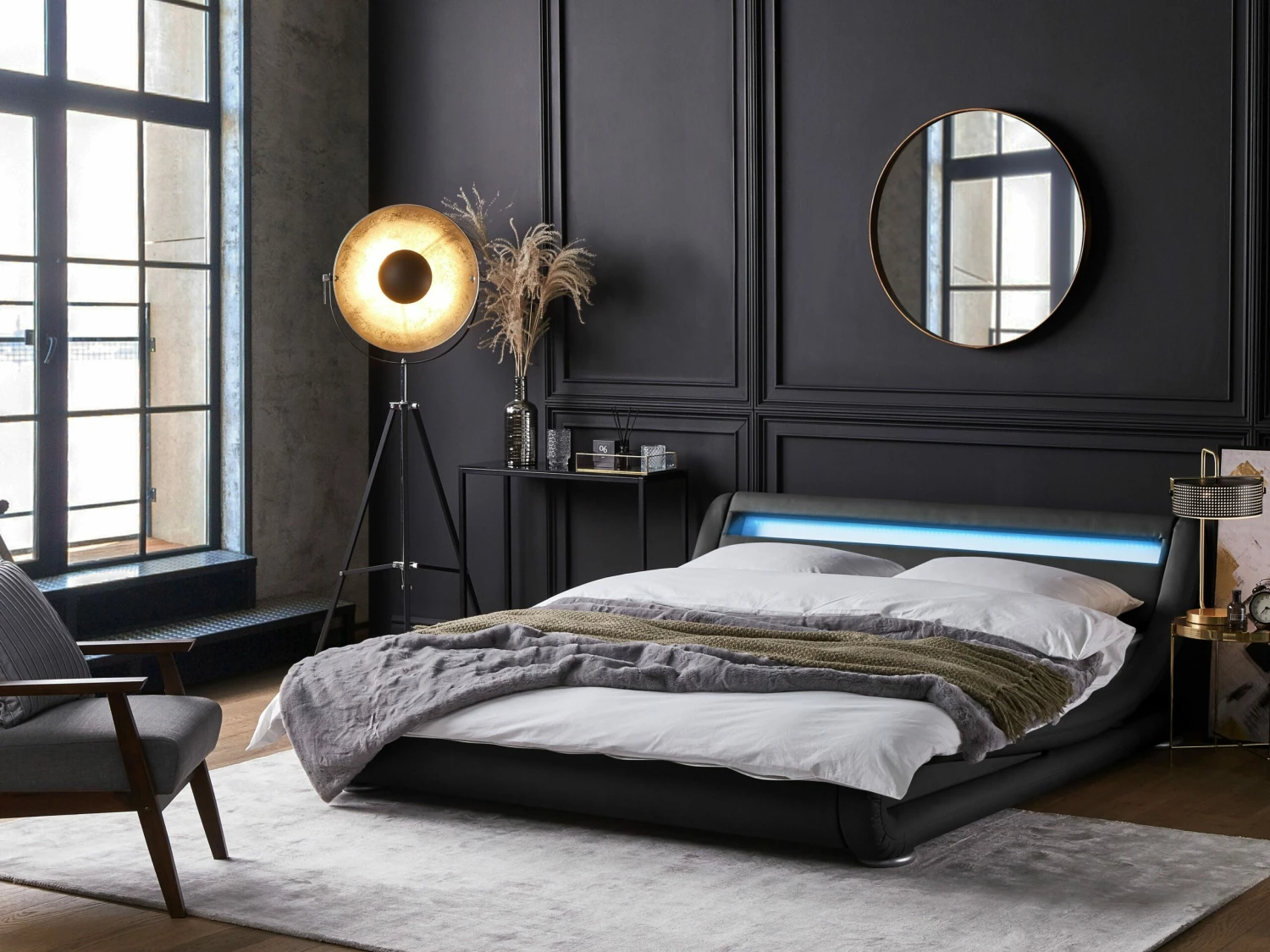 Waterbed Kunstleer Zwart Met LED Multicolor In Diverse Formaten AVIGNON - Afbeelding 2