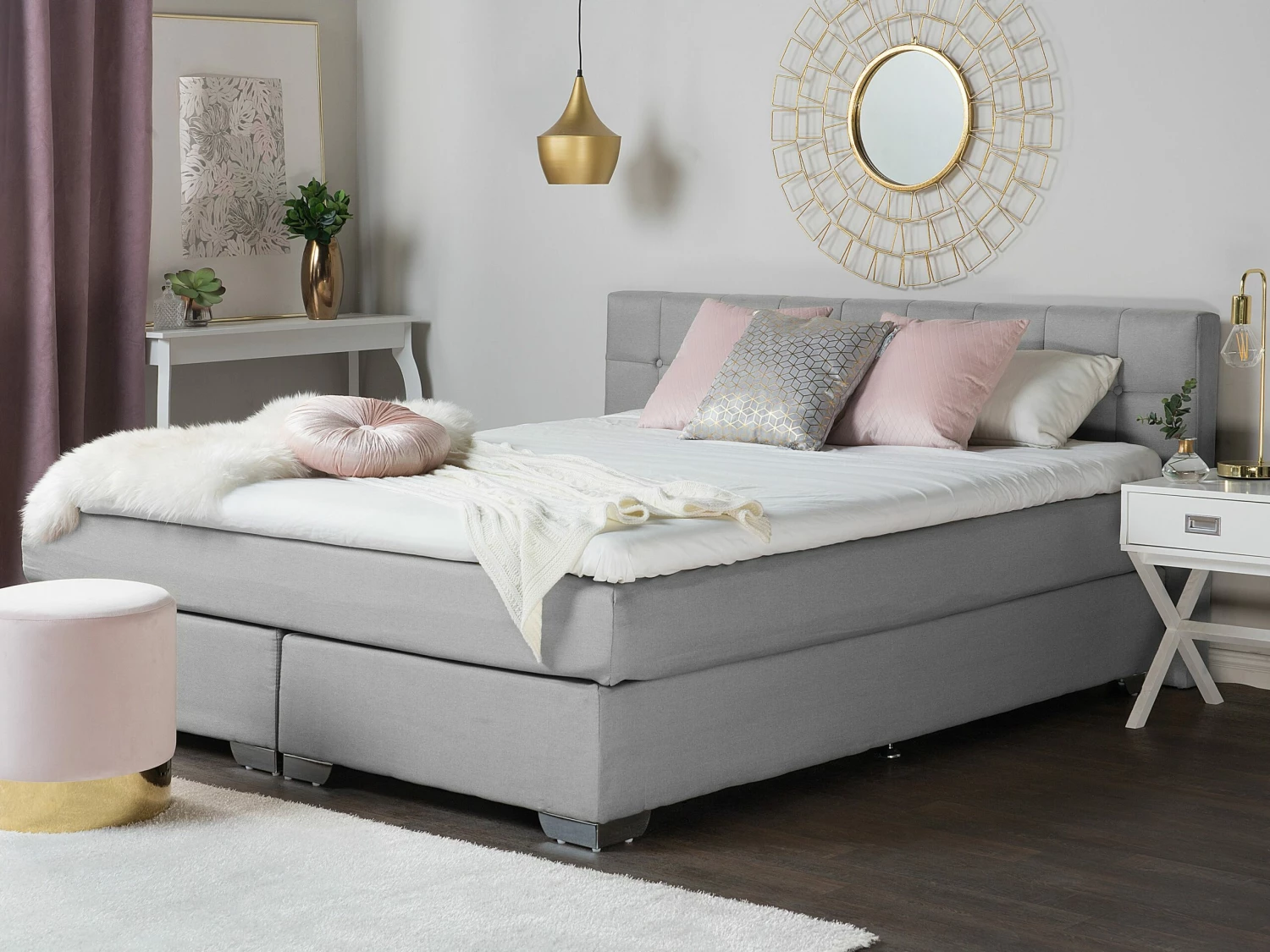 Boxspring Stof Lichtgrijs In Diverse Formaten ADMIRAL - Afbeelding 2