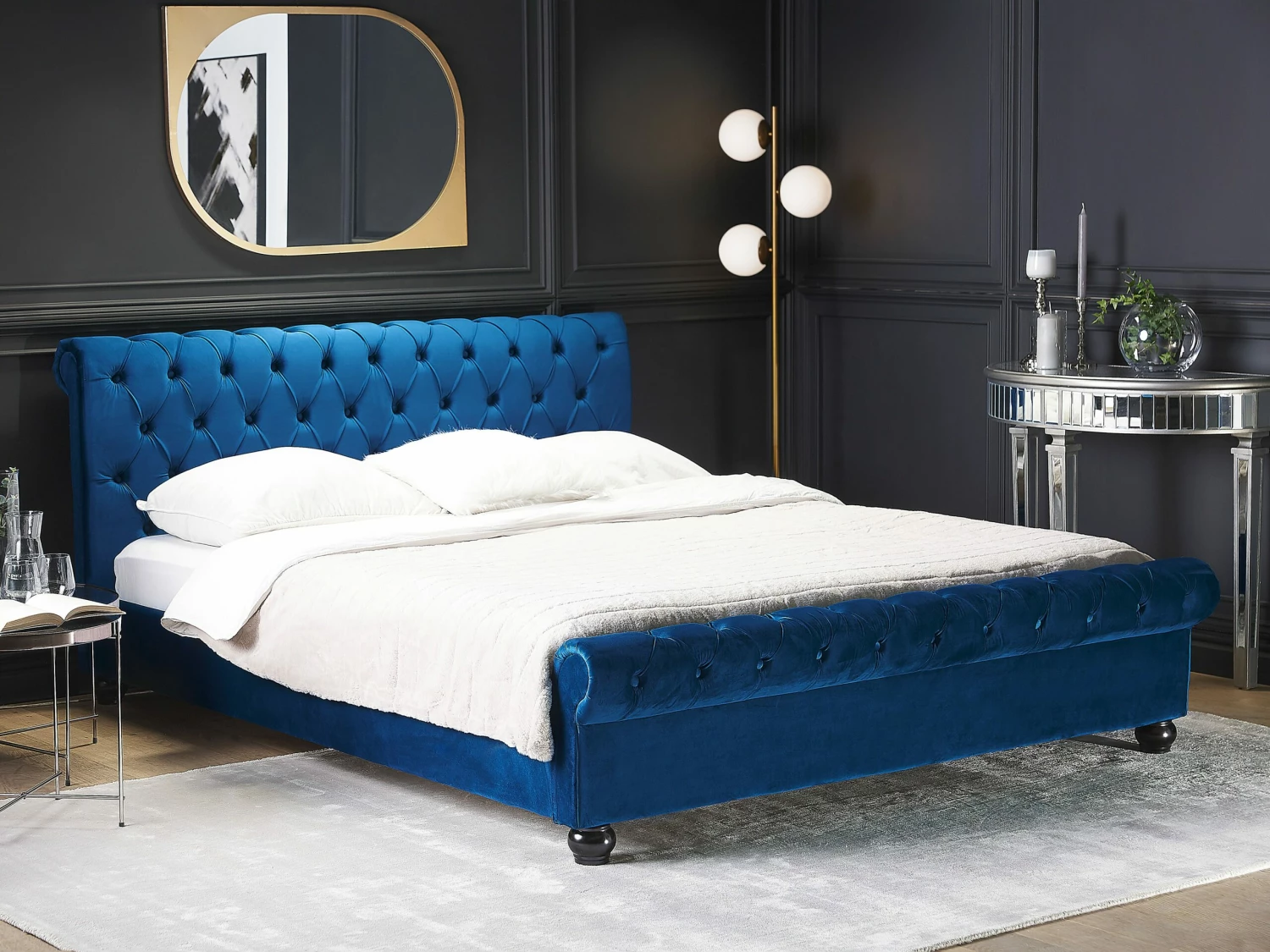 Bed Fluweel Blauw In Diverse Formaten AVALLON - Afbeelding 2