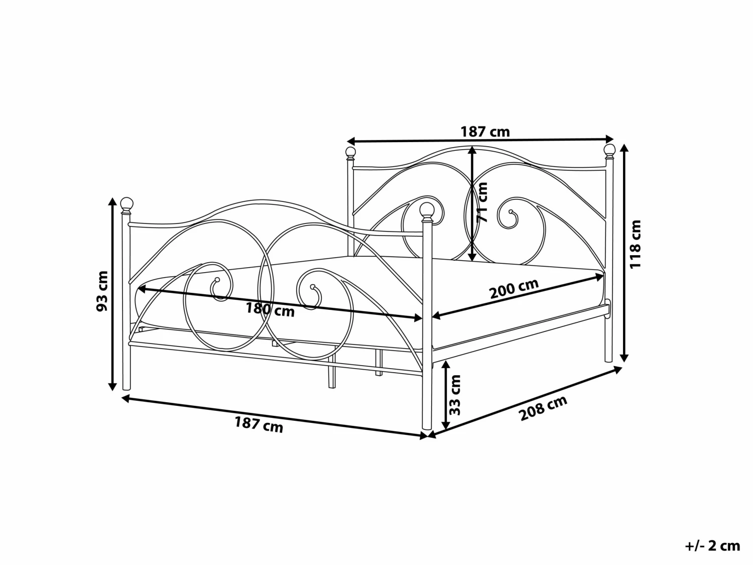 Bed Metaal Wit In Diverse Formaten DINARD - Afbeelding 8