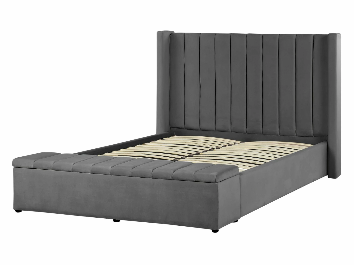 Bed Met Opbergruimte Fluweel Grijs In Diverse Formaten NOYERS 6 Bed Met Opbergruimte Fluweel Grijs In Diverse Formaten NOYERS - Afbeelding 6