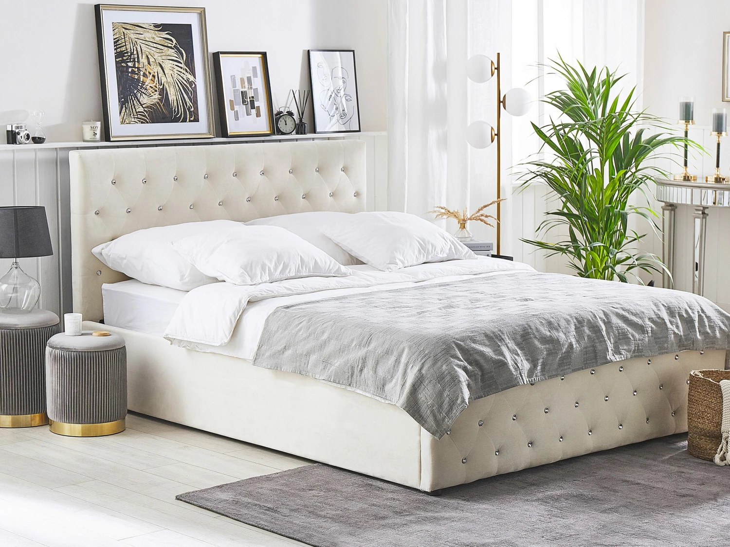 Bed Fluweel Beige Met Opbergruimte In Diverse Formaten AMIENS - Afbeelding 2