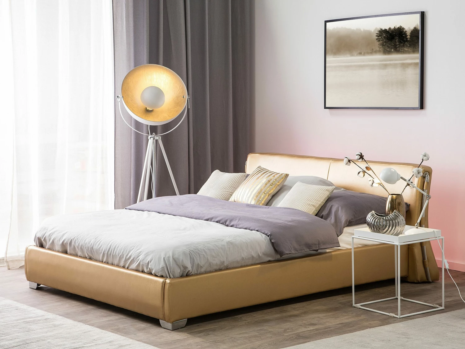 Bed Leer Goud Met LED-verlichting In Diverse Formaten PARIS - Afbeelding 2