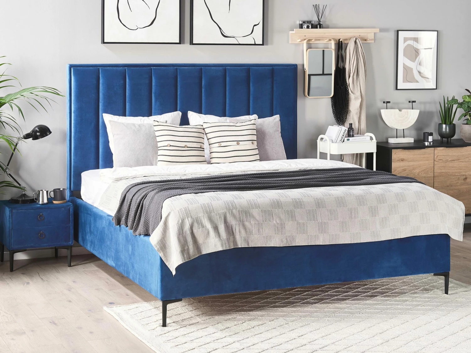 Bed Fluweel Blauw Met Opbergruimte In Diverse Formaten SEZANNE - Afbeelding 2