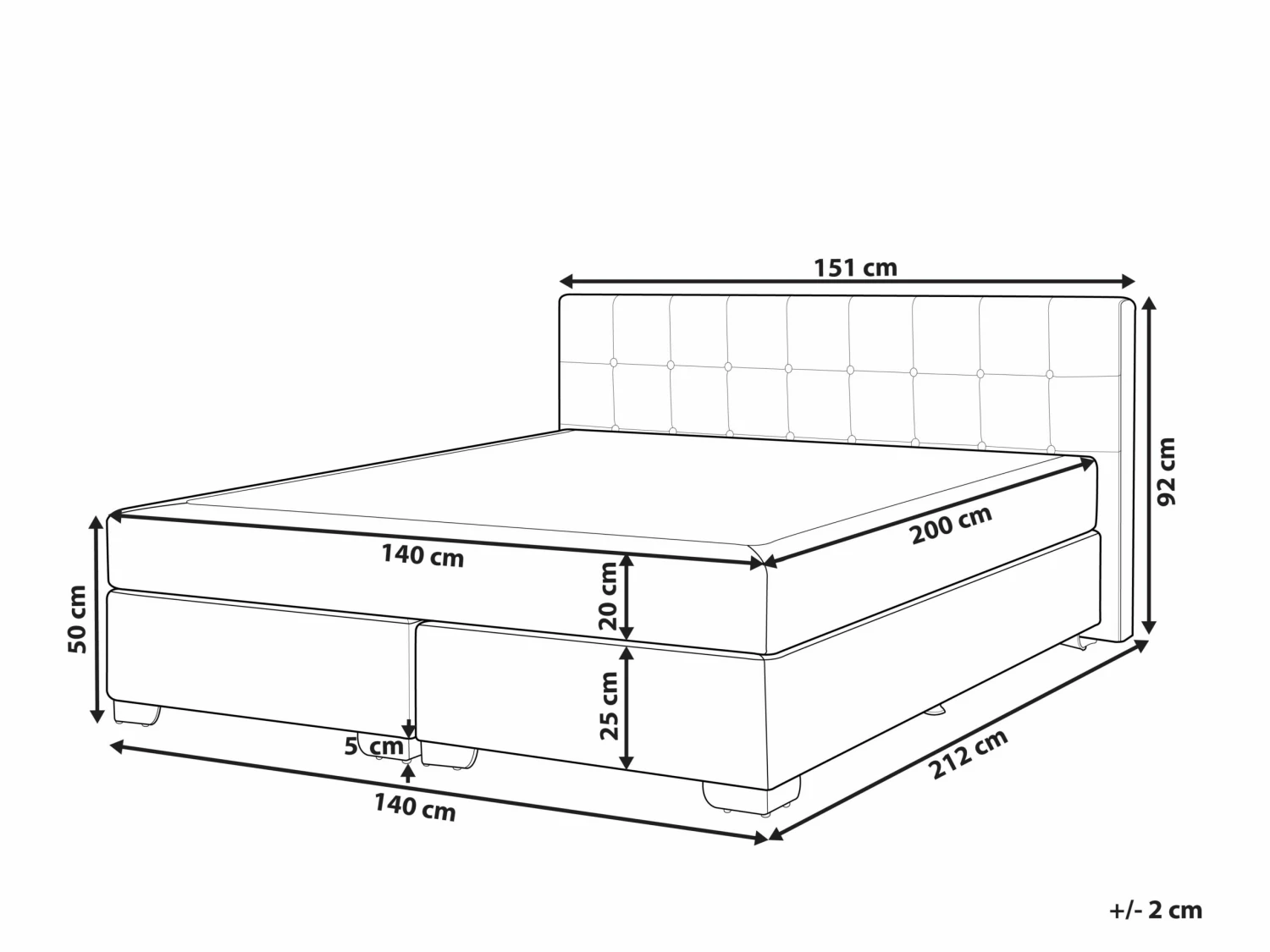 Boxspring Stof Zwart In Diverse Formaten ADMIRAL 10 Boxspring Stof Zwart In Diverse Formaten ADMIRAL - Afbeelding 10