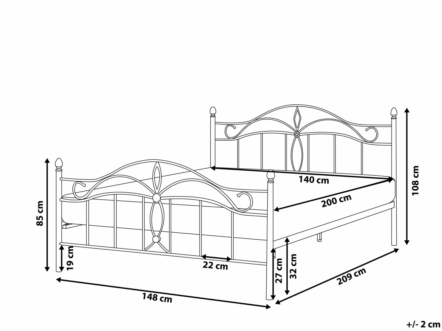 Bed Metaal Zwart In Diverse Formaten ANTLIA - Afbeelding 10