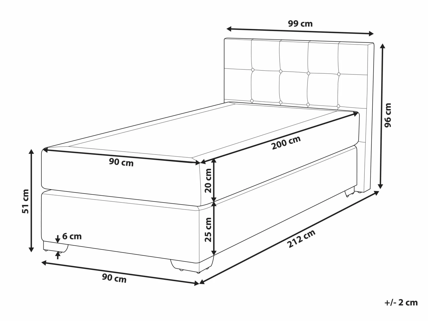 Boxspring Stof Beige 90 X 200 Cm ADMIRAL - Afbeelding 9