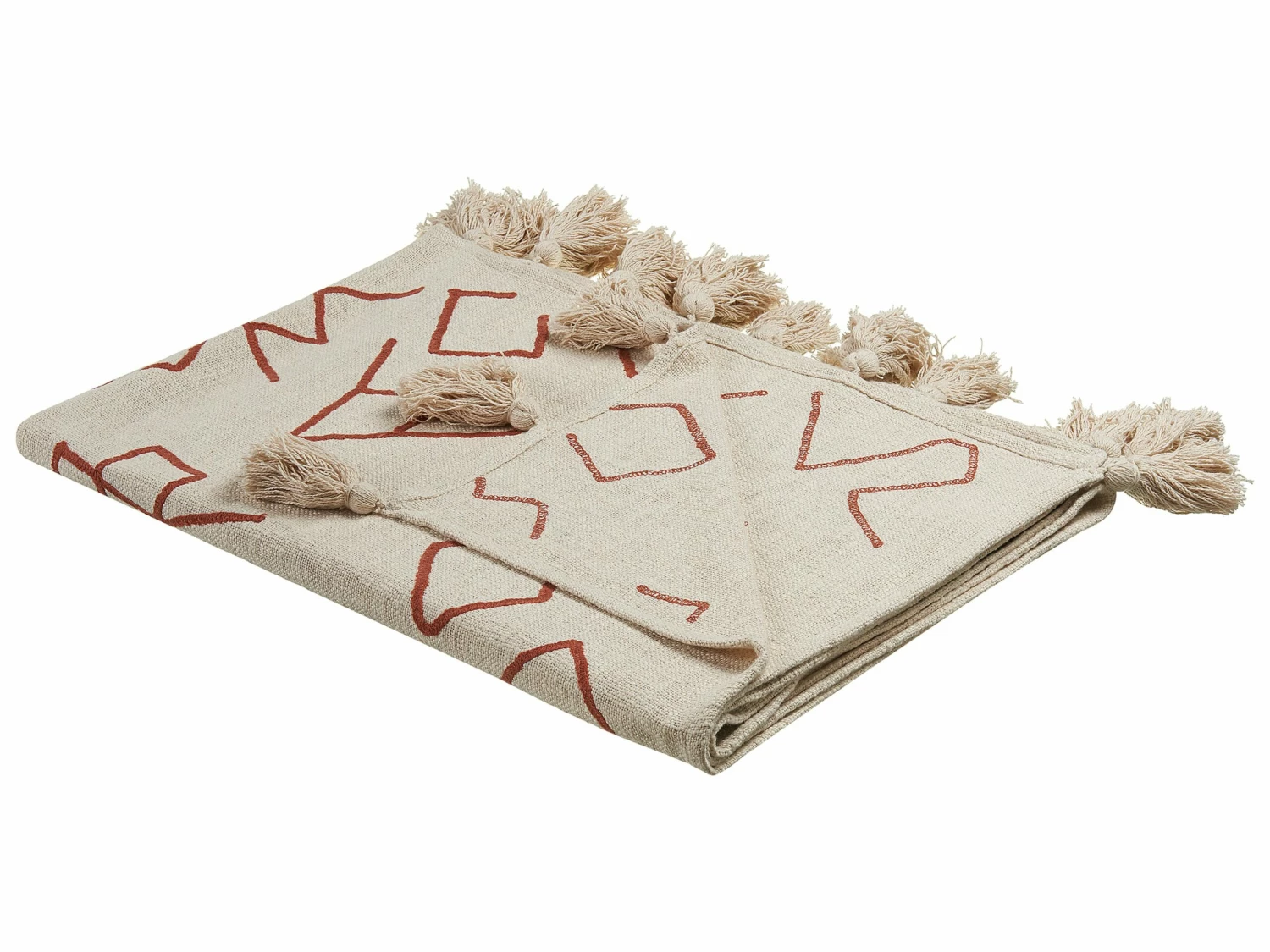 Katoenen Deken 130 X 180 Cm Beige Met Rood BHIWANI