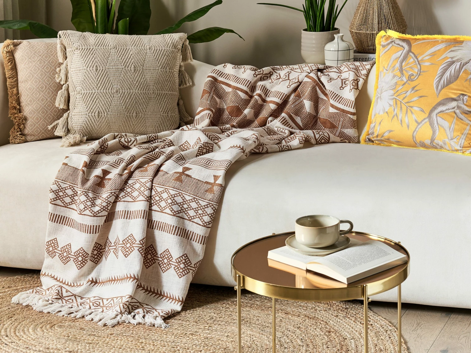 Katoenen Deken 130 X 180 Cm Beige/bruin JORHAT - Afbeelding 2