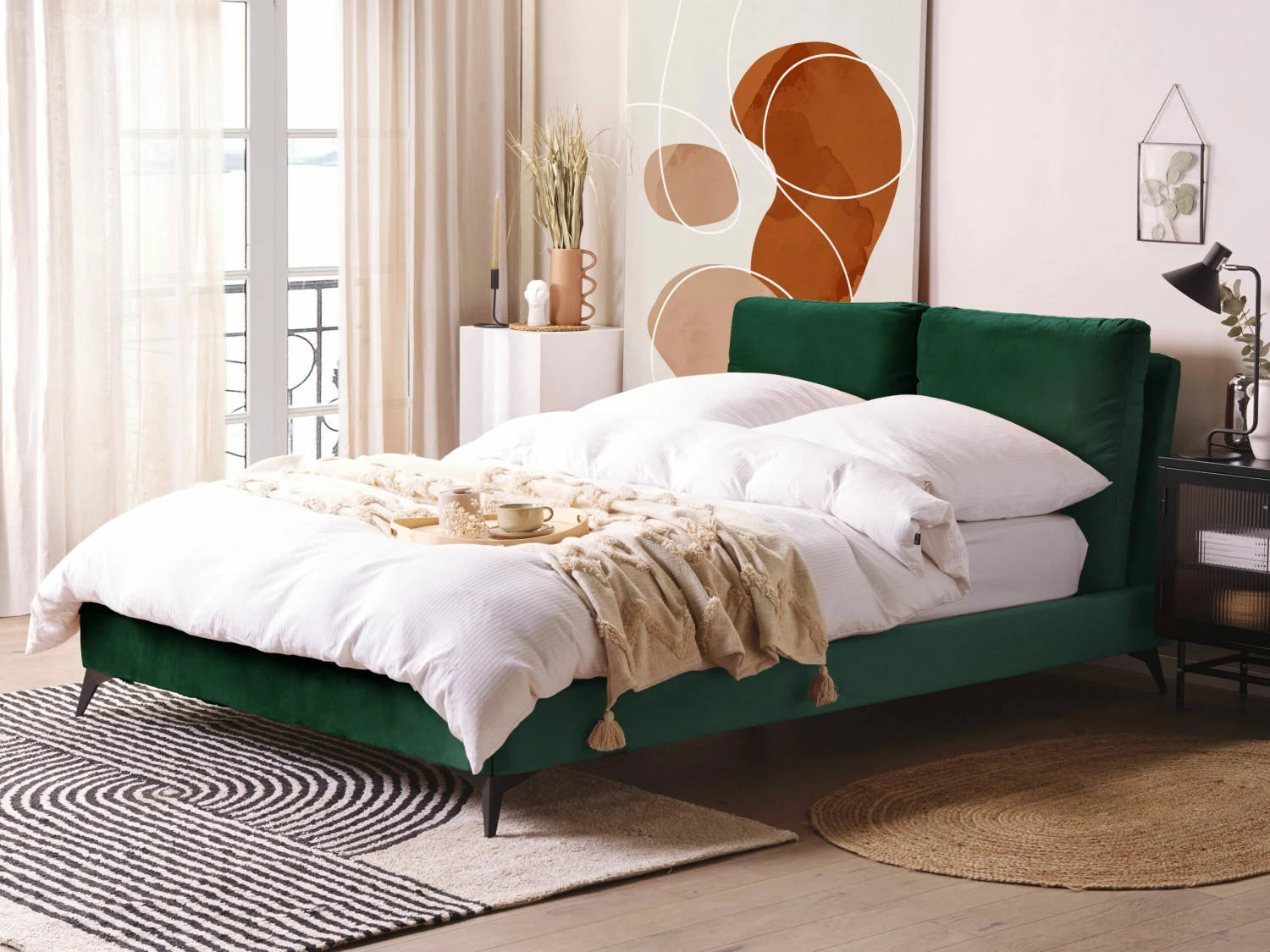 Bed Fluweel Groen In Diverse Formaten MELLE 2 Bed Fluweel Groen In Diverse Formaten MELLE - Afbeelding 2