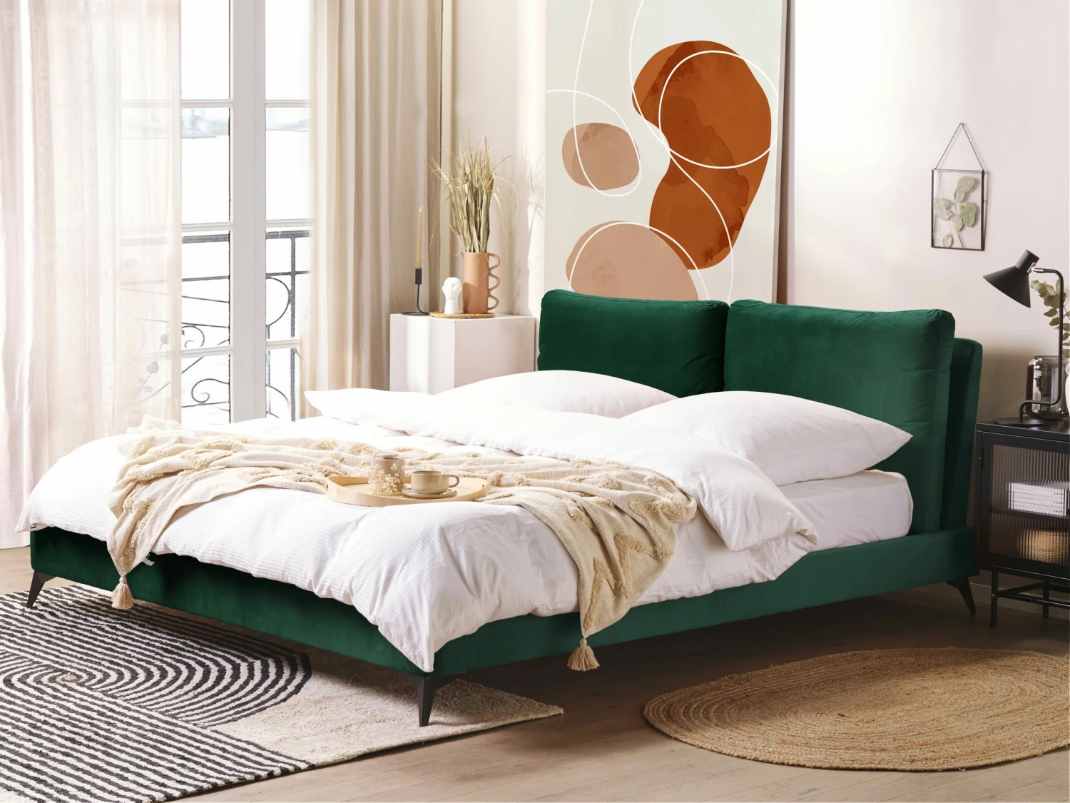 Bed Fluweel Groen In Diverse Formaten MELLE 2 Bed Fluweel Groen In Diverse Formaten MELLE - Afbeelding 2