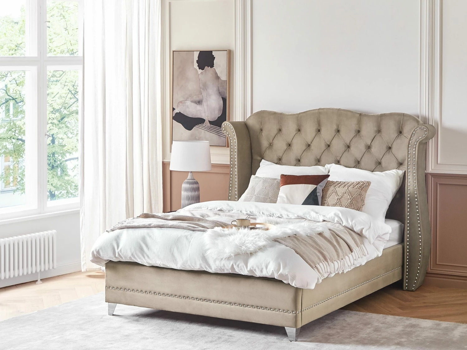 Bed Fluweel Taupe In Diverse Formaten AYETTE - Afbeelding 2
