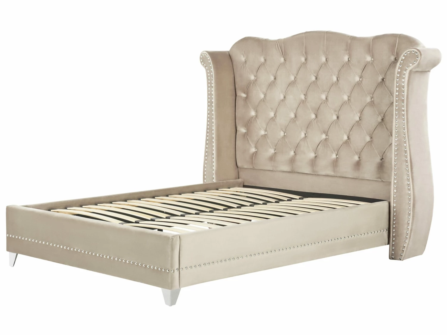 Bed Fluweel Beige In Diverse Formaten AYETTE - Afbeelding 4