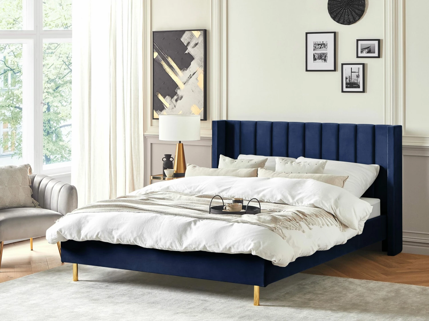 Bed Fluweel Blauw In Diverse Formaten VILLETTE - Afbeelding 2