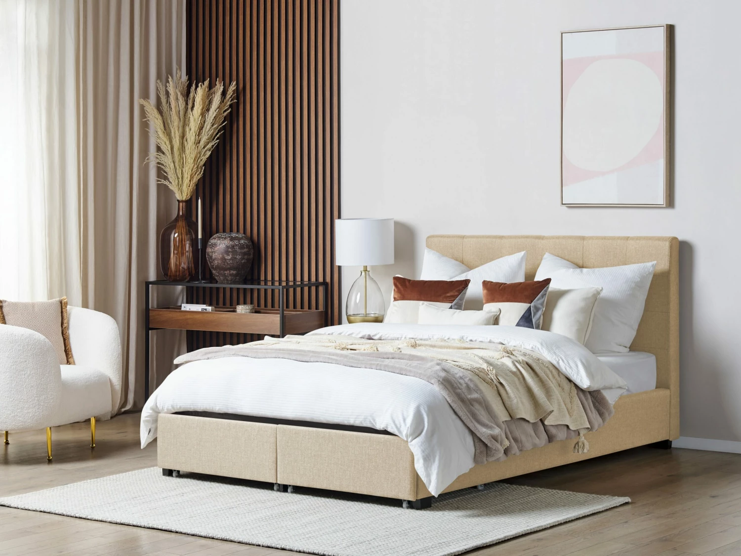 Bed Stof Beige Met Opbergruimte In Diverse Formaten LA ROCHELLE - Afbeelding 3