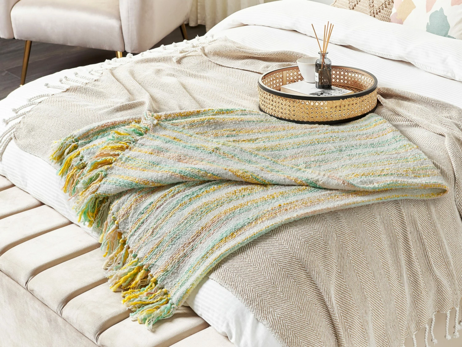 Deken 130 X 170 Cm Geel En Groen NUWAR - Afbeelding 2