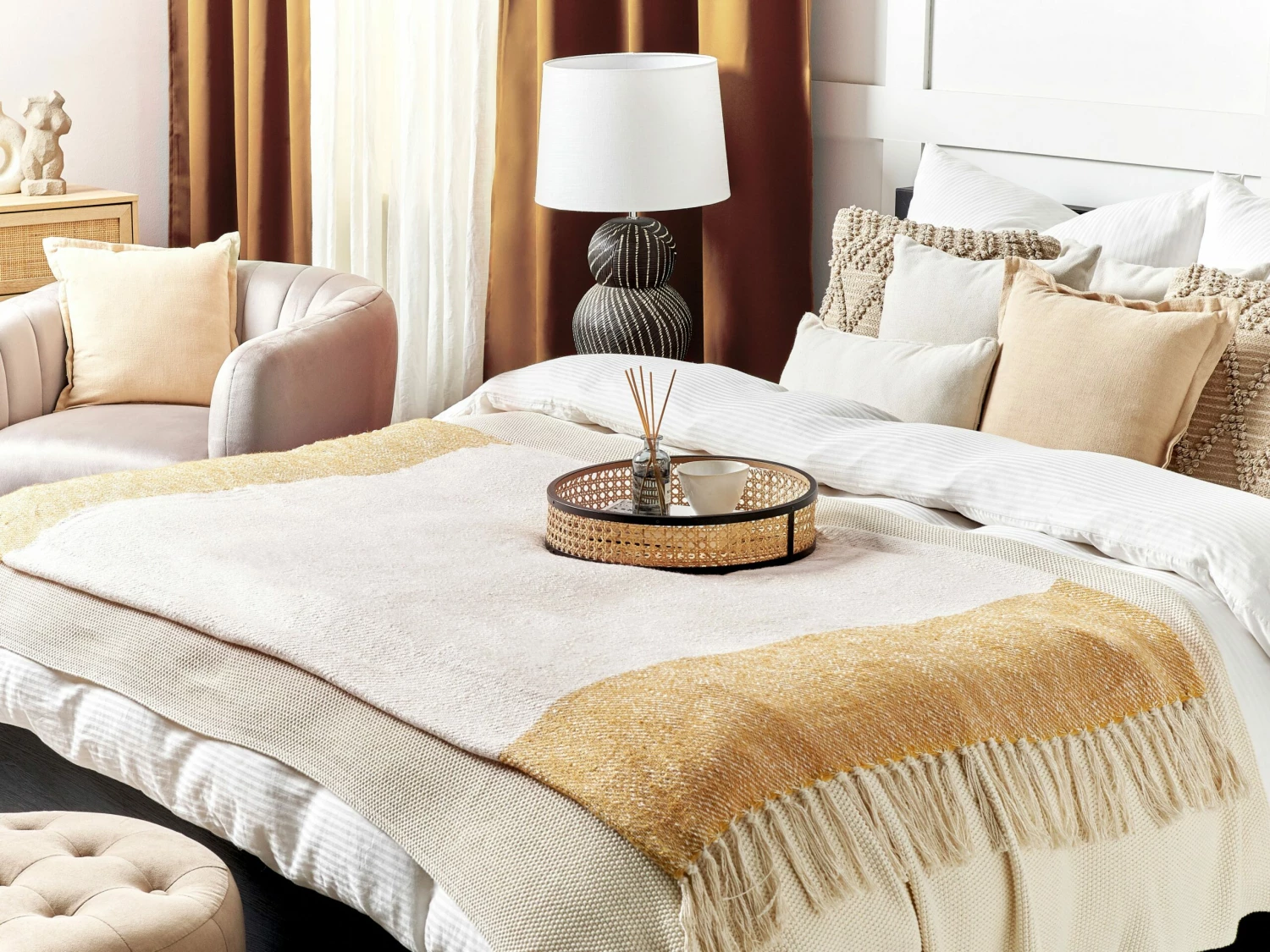 Deken Katoen 130 X 170 Cm Beige En Oranje SALME - Afbeelding 2