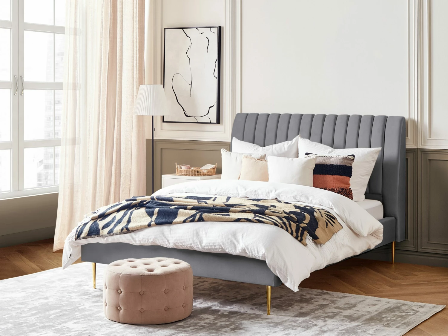 Bed Fluweel Grijs In Diverse Formaten MARVILLE 2 Bed Fluweel Grijs In Diverse Formaten MARVILLE - Afbeelding 2