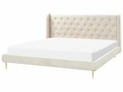 Bed Fluweel Beige FORBACH Verschillende Maten