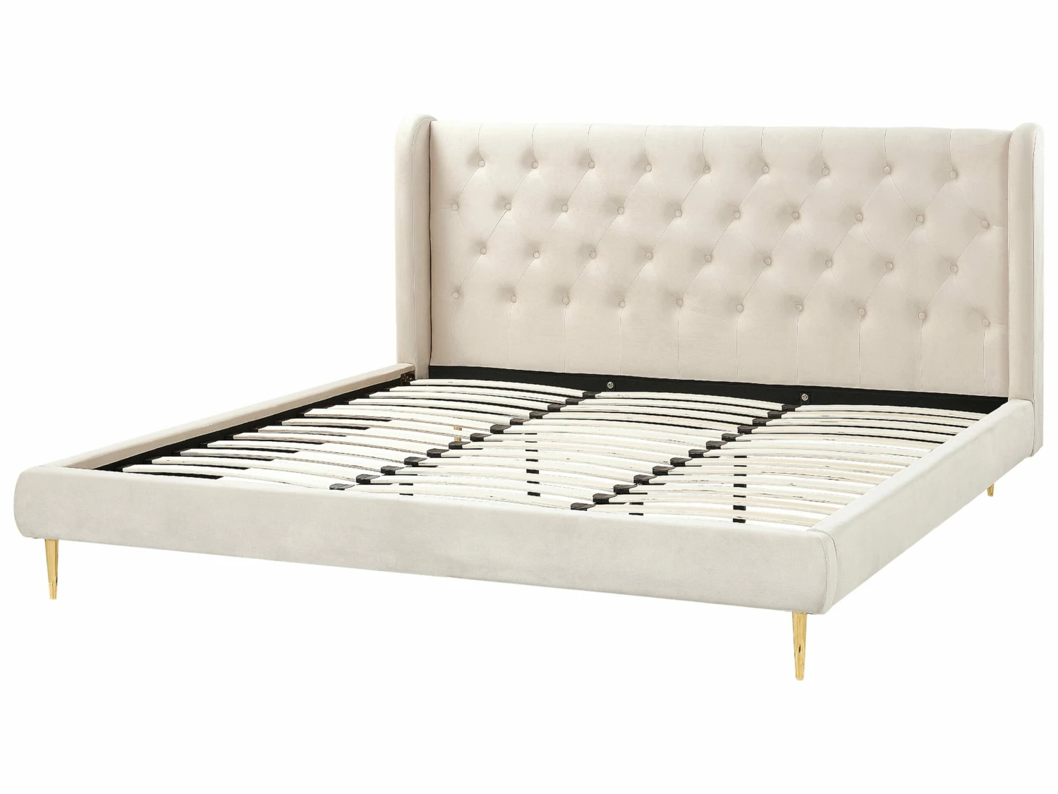 Bed Fluweel Beige FORBACH Verschillende Maten - Afbeelding 4